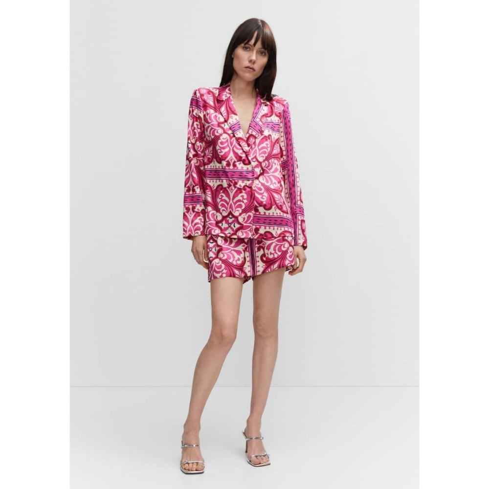 Mango Printed Lapels Shirt and Satin Shorts Set